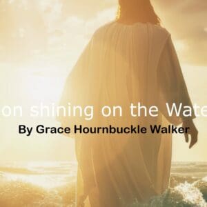 Jesus walking on water at sunset.